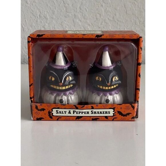 Johanna Parker Black Cats Halloween Salt and Pepper Shakers Transpac NEW - Picture 1 of 8